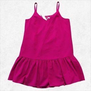 Trina Turk Dress S 10 Pink Magenta Spaghetti Straps‎ Ruffle Hem Lined Crew Neck